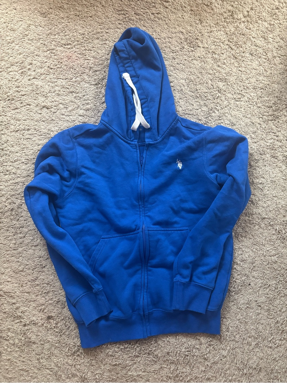U.S. Polo Assn. Royal Blue Zip Hoodie with White Drawstring